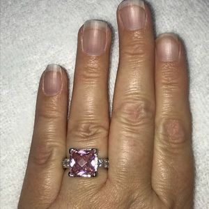 Pink Solitaire Clear Stone Sterling Silver Ring